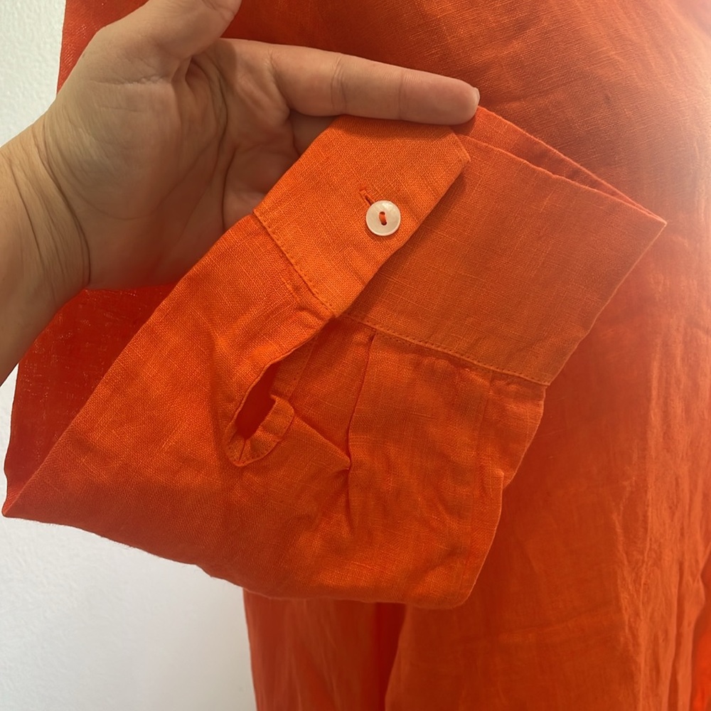 [Perlavera] Orange Linen Button Down Dress - Size Small NWT - Picture 3 of 6